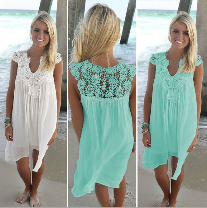 dress with cutout Hook flower Beach dress sexy lace patchwork dress Chiffon dress with cutout hook flower Beach dress