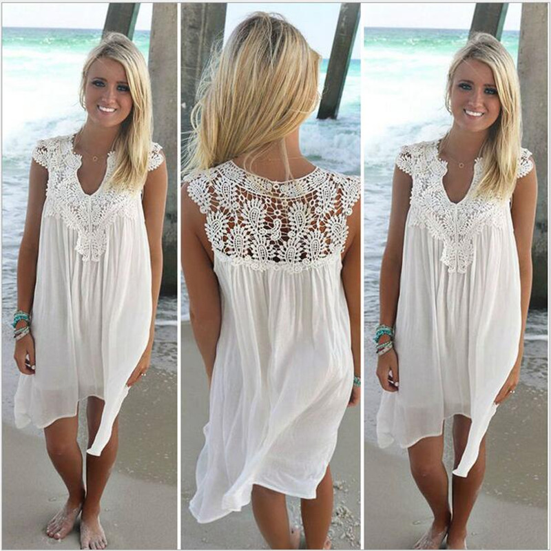 dress with cutout Hook flower Beach dress sexy lace patchwork dress Chiffon dress with cutout hook flower Beach dress