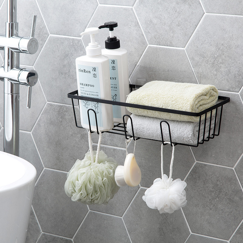 Iron Punch-Free Bathroom Iron hook Wall Washstand Hanging Basket Wall Hanging Draining Storage Basket Storage Rack
