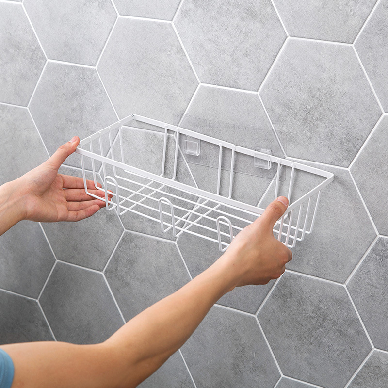 Iron Punch-Free Bathroom Iron hook Wall Washstand Hanging Basket Wall Hanging Draining Storage Basket Storage Rack