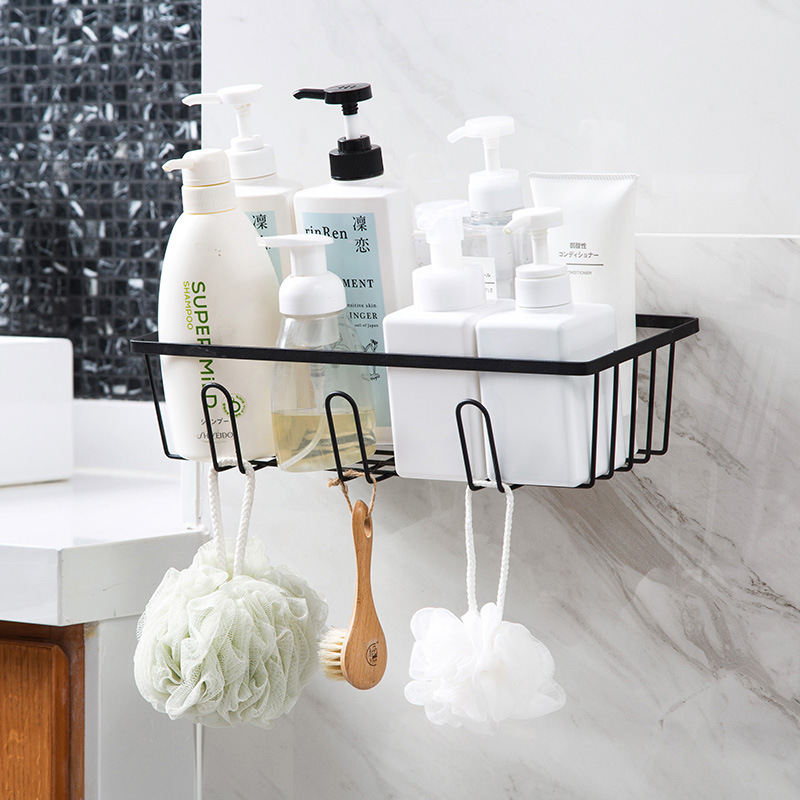 Iron Punch-Free Bathroom Iron hook Wall Washstand Hanging Basket Wall Hanging Draining Storage Basket Storage Rack