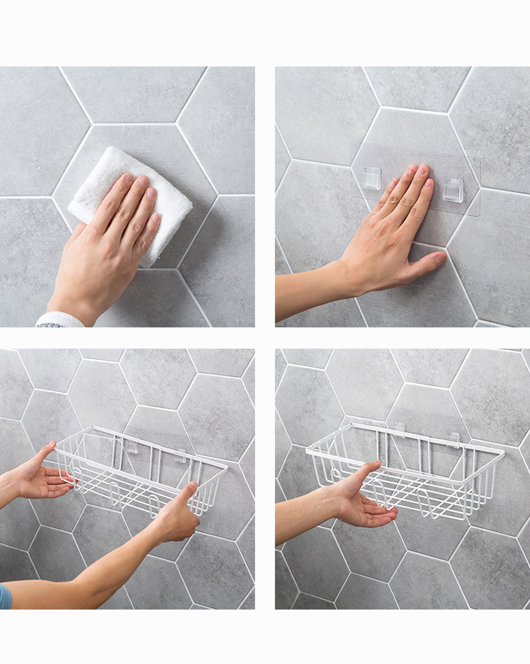 Iron Punch-Free Bathroom Iron hook Wall Washstand Hanging Basket Wall Hanging Draining Storage Basket Storage Rack