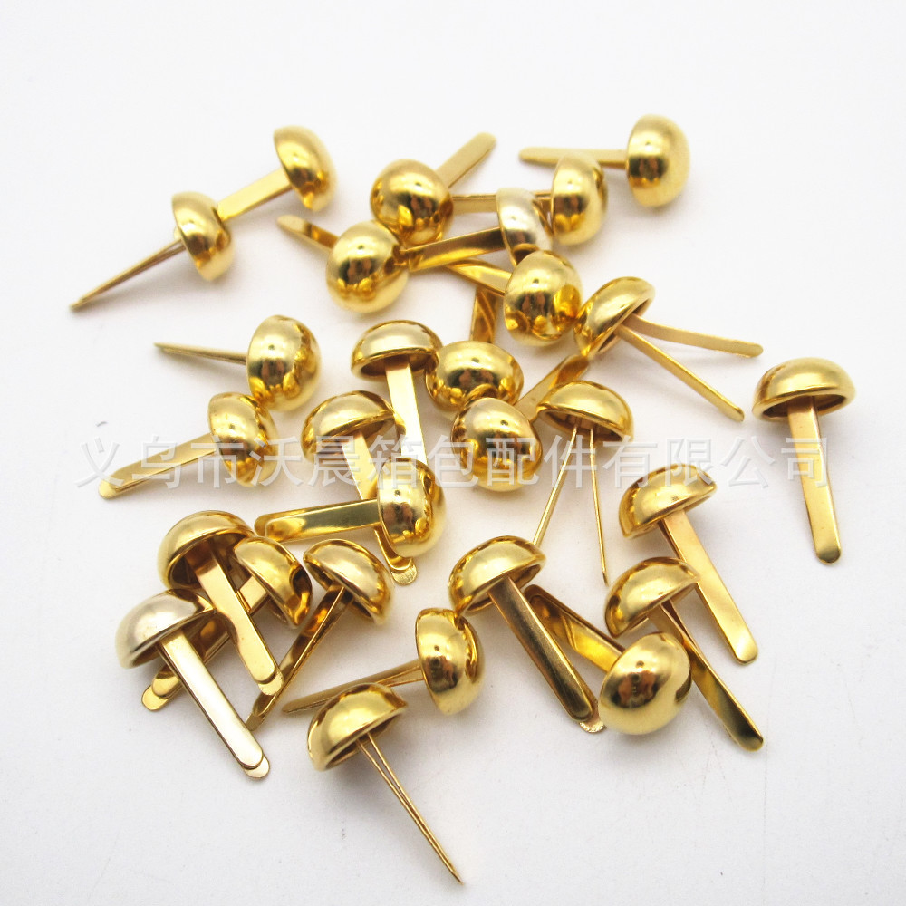 Spot Supply Two-Leg Mushroom Nail Two-Leg Cap Nail 8mm Gold round Head Two-Leg Rivet Decorative Glossy Spike Feet