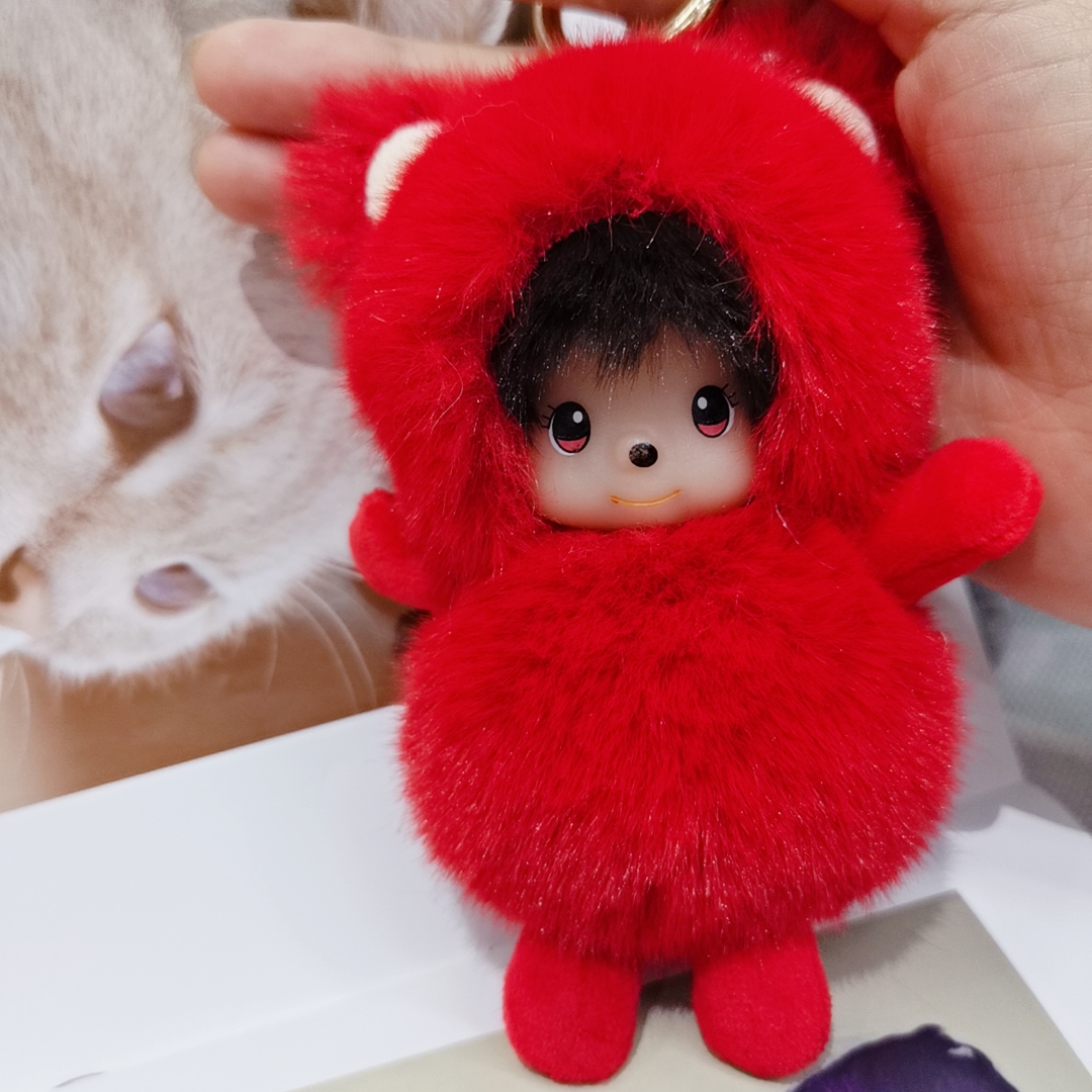 Cross - border supply true otter rabbit hair new drum Mengqi key chain pendant plush bag pendant wool ball type direct shot