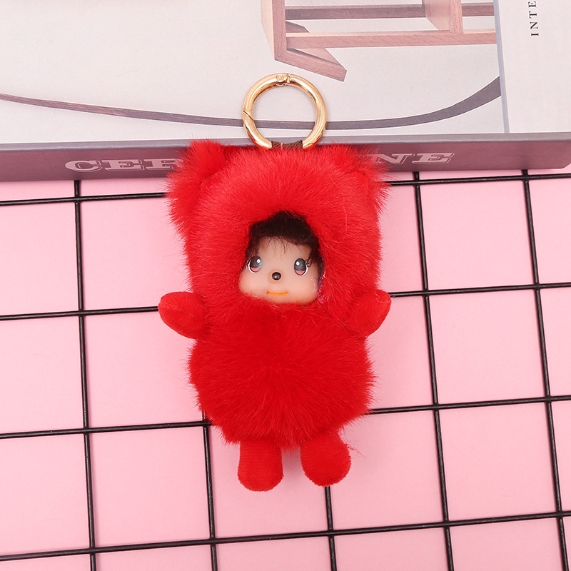 Cross - border supply true otter rabbit hair new drum Mengqi key chain pendant plush bag pendant wool ball type direct shot