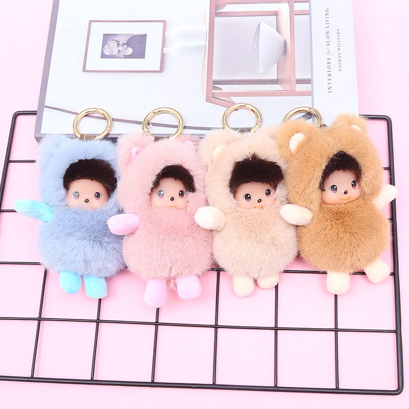 Cross - border supply true otter rabbit hair new drum Mengqi key chain pendant plush bag pendant wool ball type direct shot