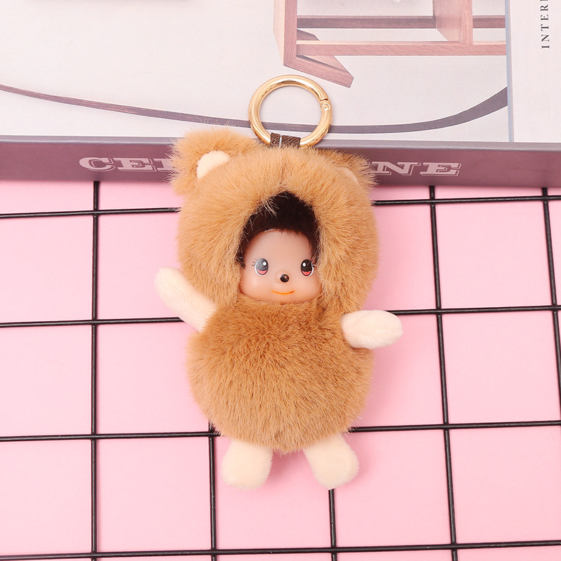 Cross - border supply true otter rabbit hair new drum Mengqi key chain pendant plush bag pendant wool ball type direct shot