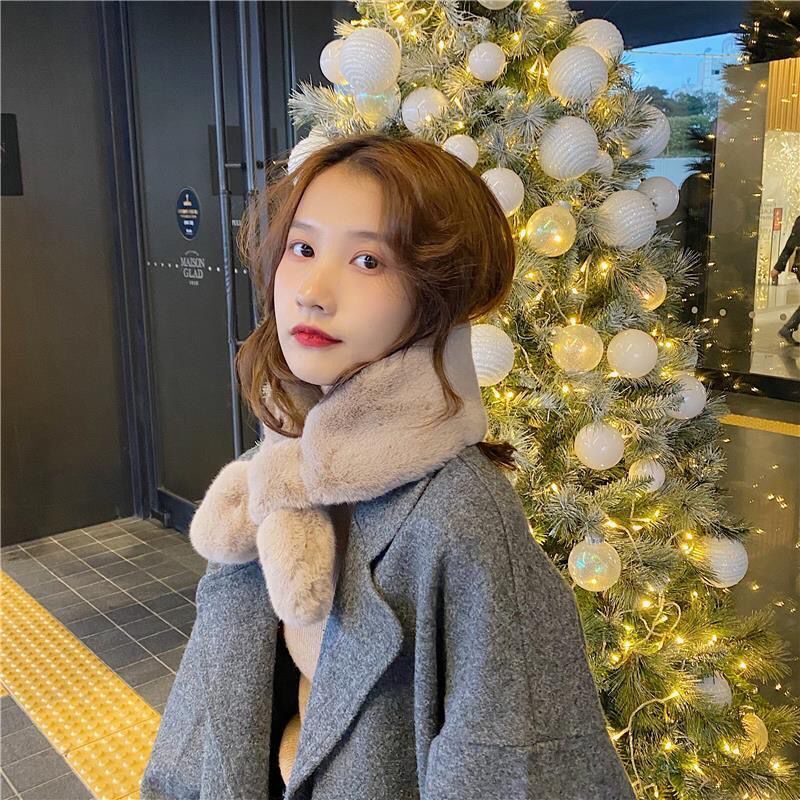 Women&#039;s Plush Scarf Winter Korean Style Small Dovetail Cross Scarf Imitation Fur Imitation Rabbit Fur Scarf Plush Fur Collar Warm