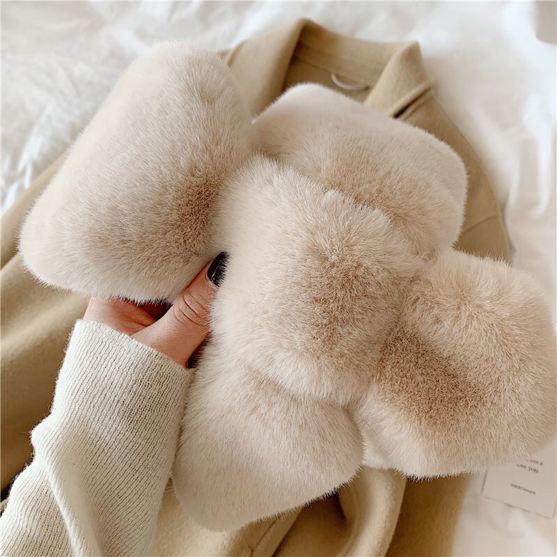 Women&#039;s Plush Scarf Winter Korean Style Small Dovetail Cross Scarf Imitation Fur Imitation Rabbit Fur Scarf Plush Fur Collar Warm