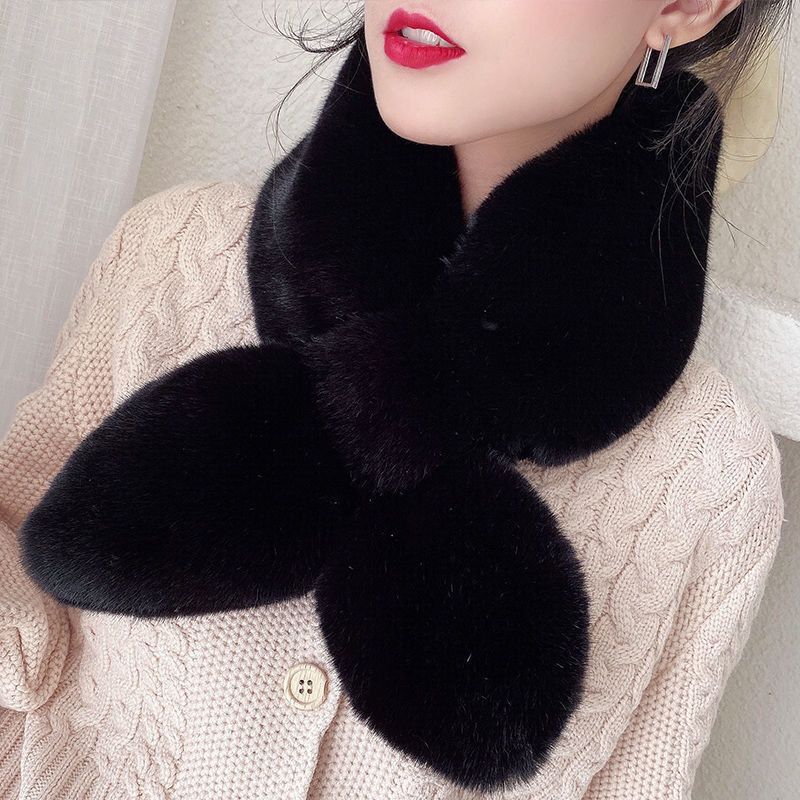 Women&#039;s Plush Scarf Winter Korean Style Small Dovetail Cross Scarf Imitation Fur Imitation Rabbit Fur Scarf Plush Fur Collar Warm