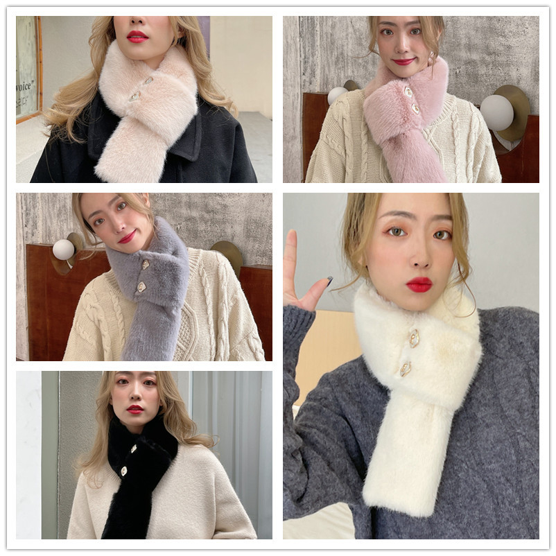 Wholesale New Winter Warm Yang Plush Cross Scarf Korean Versatile Thickened Solid Color Fur Collar Button Scarf