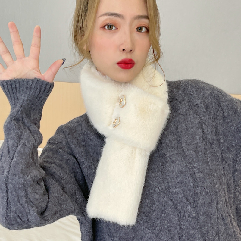 Wholesale New Winter Warm Yang Plush Cross Scarf Korean Versatile Thickened Solid Color Fur Collar Button Scarf