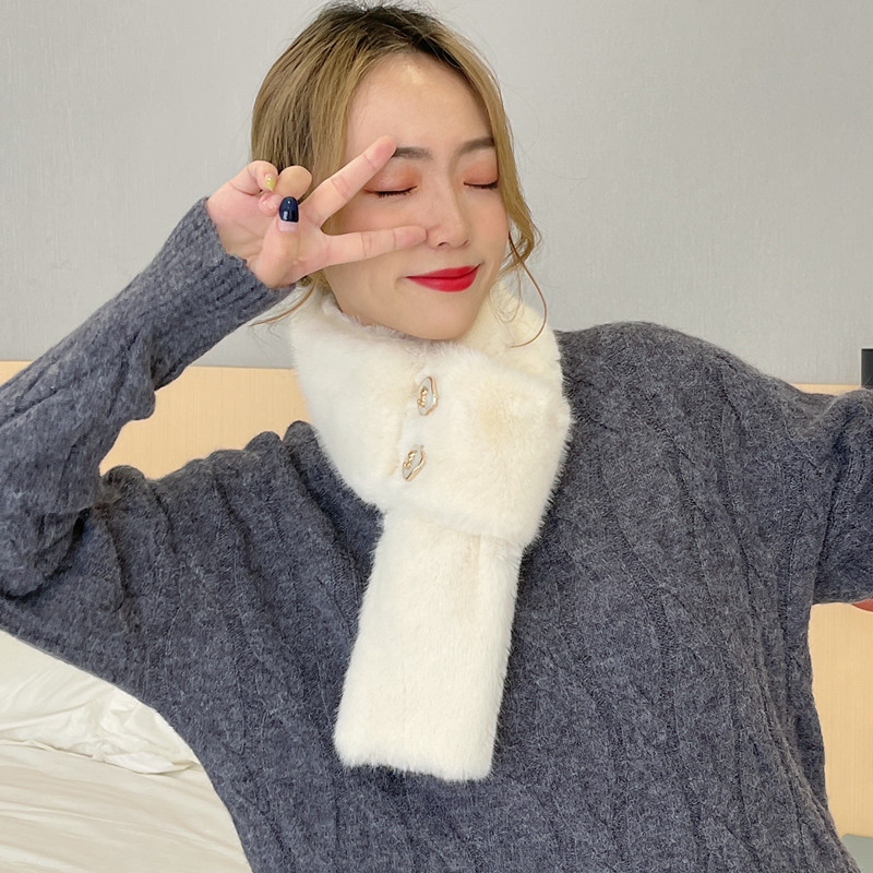 Wholesale New Winter Warm Yang Plush Cross Scarf Korean Versatile Thickened Solid Color Fur Collar Button Scarf