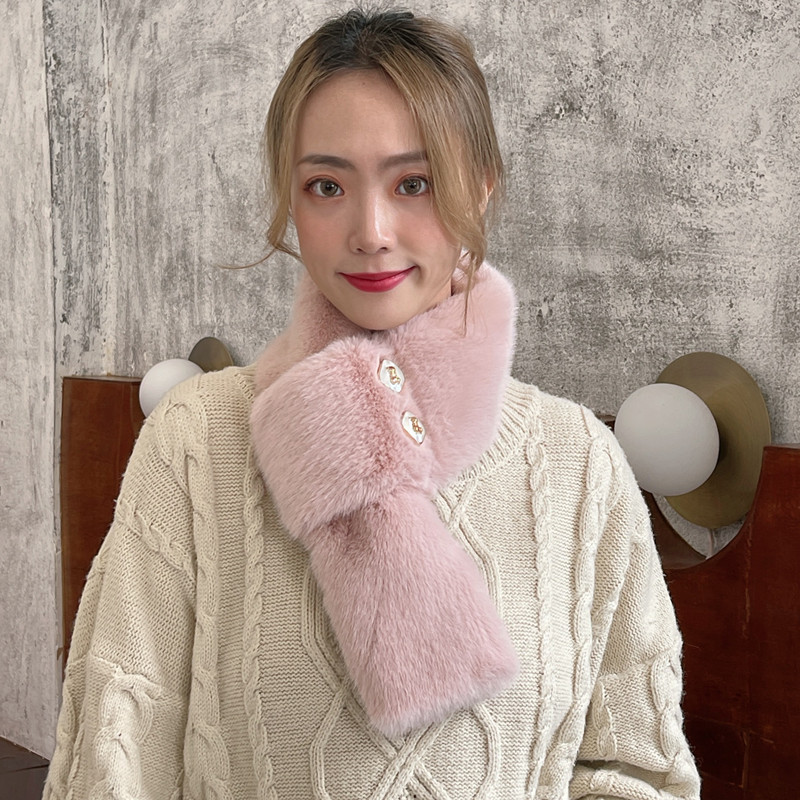 Wholesale New Winter Warm Yang Plush Cross Scarf Korean Versatile Thickened Solid Color Fur Collar Button Scarf