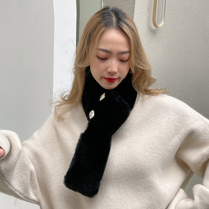 Wholesale New Winter Warm Yang Plush Cross Scarf Korean Versatile Thickened Solid Color Fur Collar Button Scarf