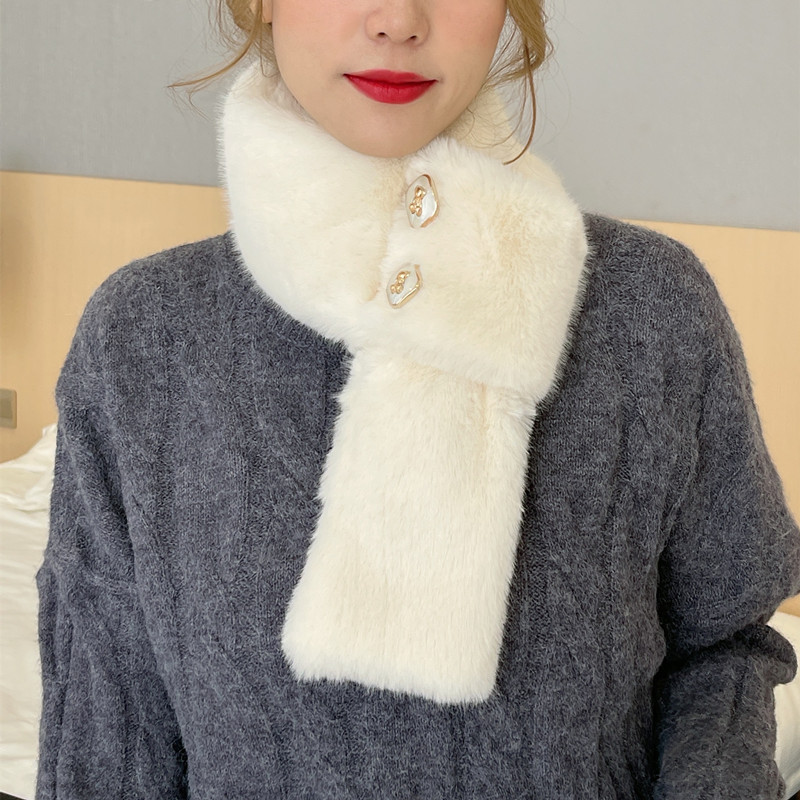 Wholesale New Winter Warm Yang Plush Cross Scarf Korean Versatile Thickened Solid Color Fur Collar Button Scarf