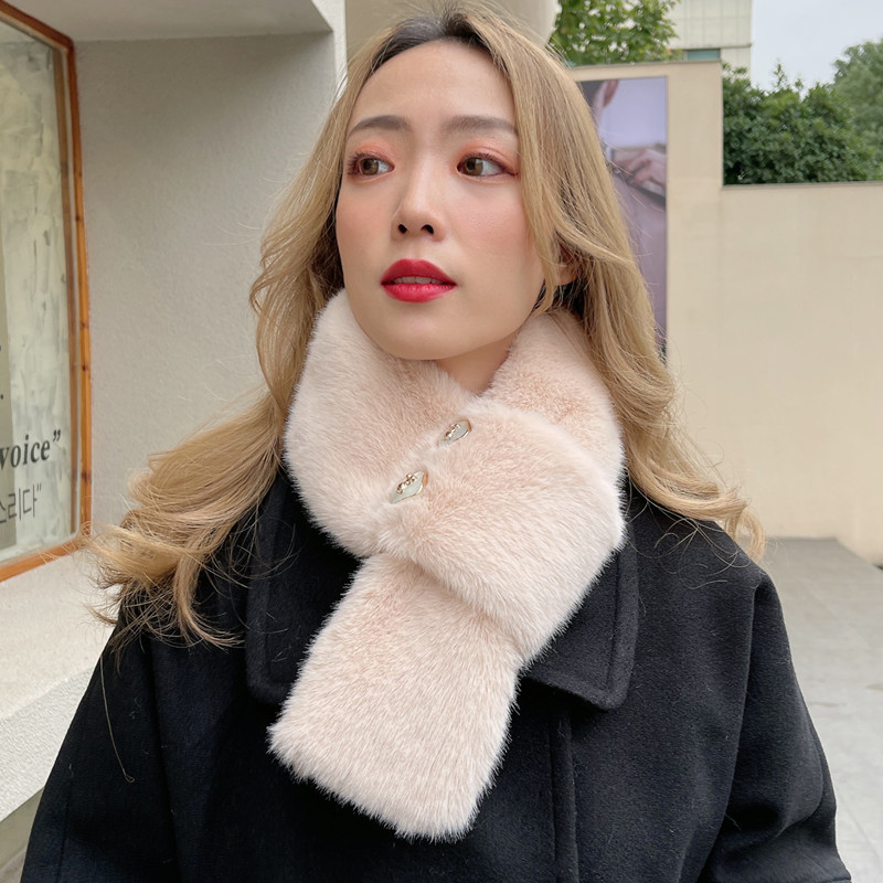 Wholesale New Winter Warm Yang Plush Cross Scarf Korean Versatile Thickened Solid Color Fur Collar Button Scarf