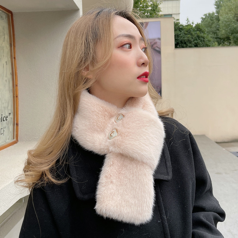 Wholesale New Winter Warm Yang Plush Cross Scarf Korean Versatile Thickened Solid Color Fur Collar Button Scarf