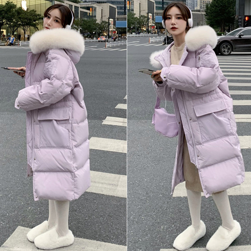 down Cotton-Padded Jacket Women&#039;s Mid-Length 2021 Winter New Korean Style Big Fur Collar Thickened Ultralong Overknee Cotton-Padded Coat