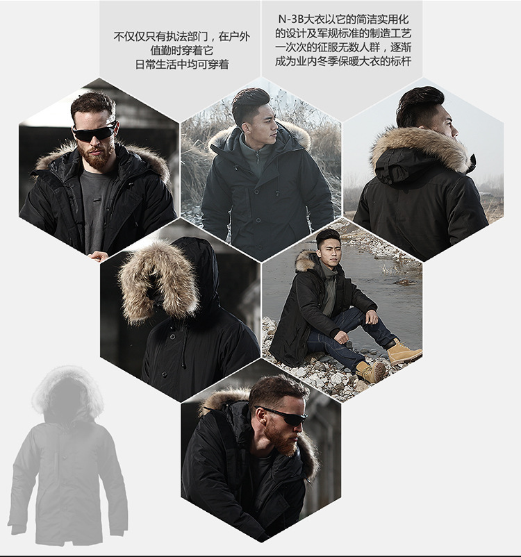 Mingpeng Consul Outdoor N3B Genuine Fur Collar Cotton-Padded Coat Cotton-Padded Coat Windproof Waterproof Cold-Proof Coat Tactical Cotton-Padded Coat
