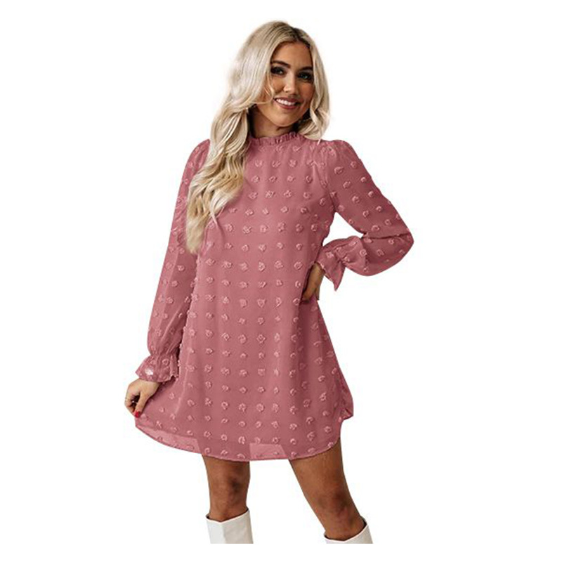 2021 Europe and America Cross Border Amazon Autumn and Winter Lace Collar Puff Sleeve Chiffon Embroidered Fur Ball Dress Dress for Women