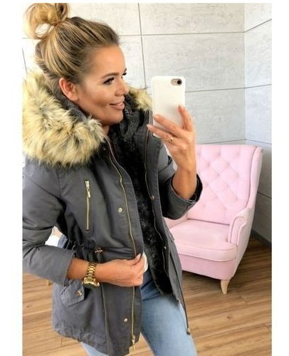 2018 Explosion New Wish Hooded Fur Collar Elastic Waistband Pocket Zip-up Jacket