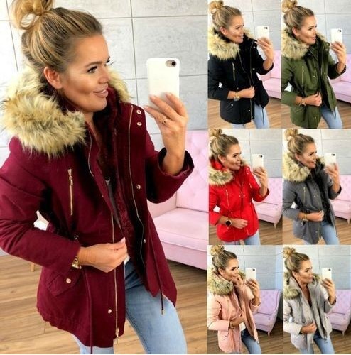 2018 Explosion New Wish Hooded Fur Collar Elastic Waistband Pocket Zip-up Jacket