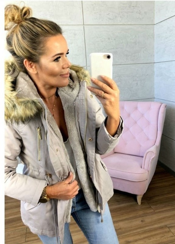 2018 Explosion New Wish Hooded Fur Collar Elastic Waistband Pocket Zip-up Jacket