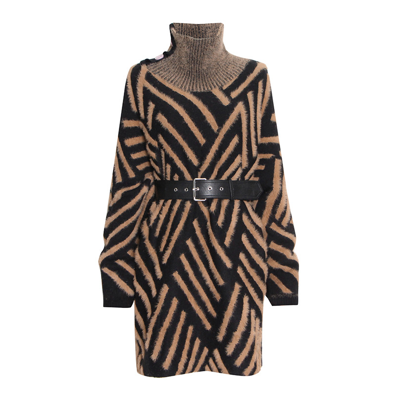 Korean Style Loose plus Size Knitwear Women&#039;s Clothing 2021 Autumn and Winter New Small Stand Collar Stitching Haima Fur Pullover Sweater Fashion