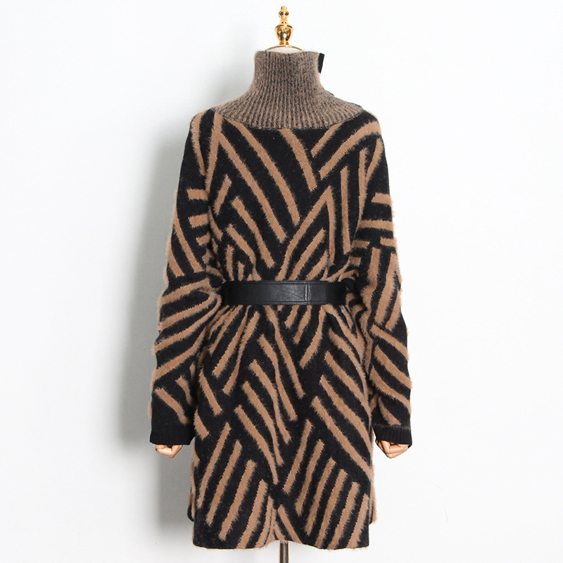 Korean Style Loose plus Size Knitwear Women's Clothing 2021 Autumn and Winter New Small Stand Collar Stitching Haima Fur Pullover Sweater Fashion