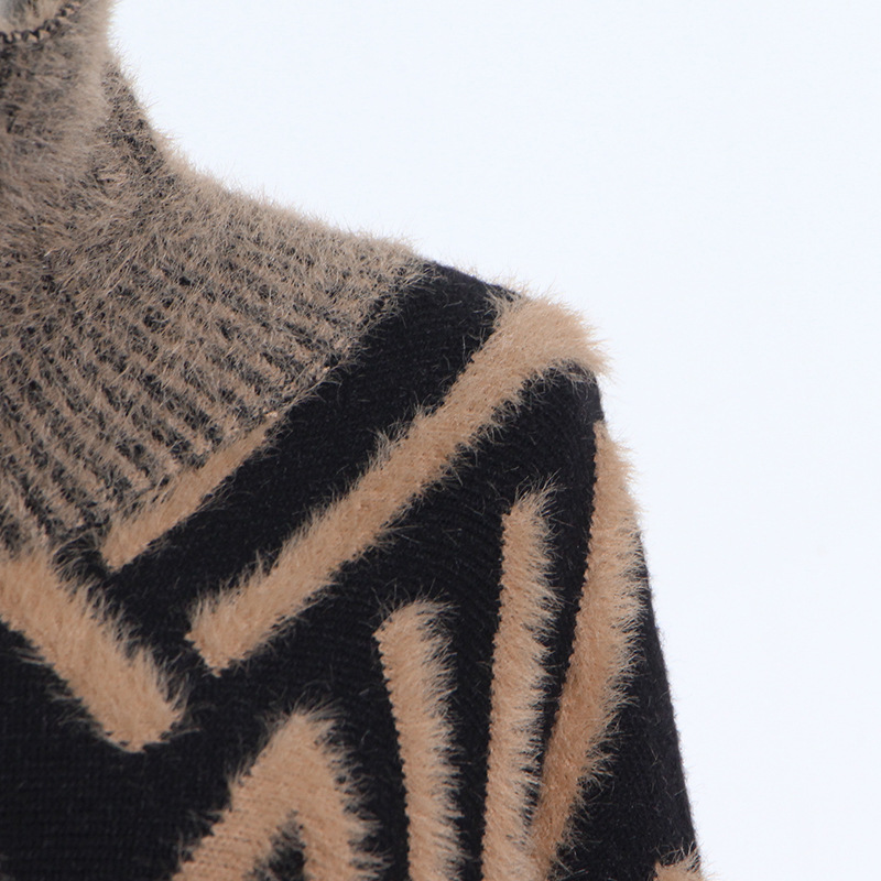 Korean Style Loose plus Size Knitwear Women's Clothing 2021 Autumn and Winter New Small Stand Collar Stitching Haima Fur Pullover Sweater Fashion