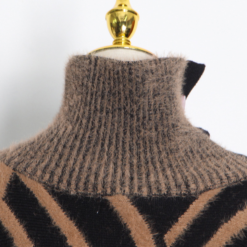 Korean Style Loose plus Size Knitwear Women's Clothing 2021 Autumn and Winter New Small Stand Collar Stitching Haima Fur Pullover Sweater Fashion