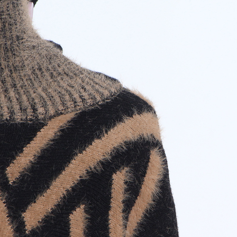 Korean Style Loose plus Size Knitwear Women's Clothing 2021 Autumn and Winter New Small Stand Collar Stitching Haima Fur Pullover Sweater Fashion