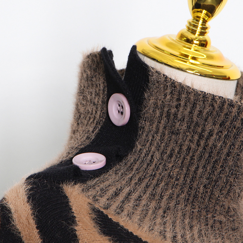 Korean Style Loose plus Size Knitwear Women's Clothing 2021 Autumn and Winter New Small Stand Collar Stitching Haima Fur Pullover Sweater Fashion