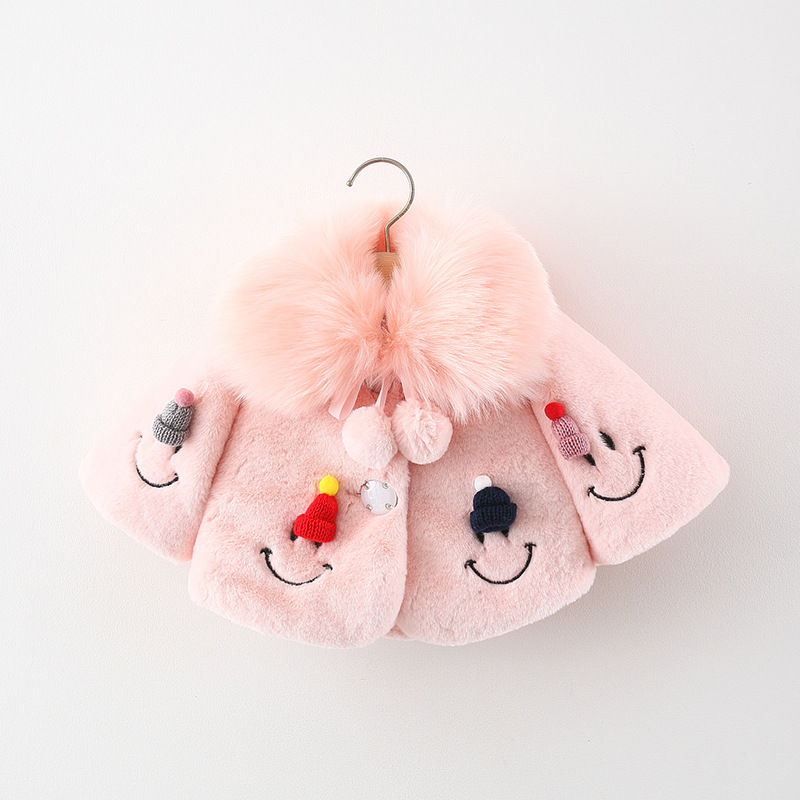 2021winter New Four Smiley Hat Furry Sweater Shawl Girls&#039; Fur Collar Furry Sweater Inverness