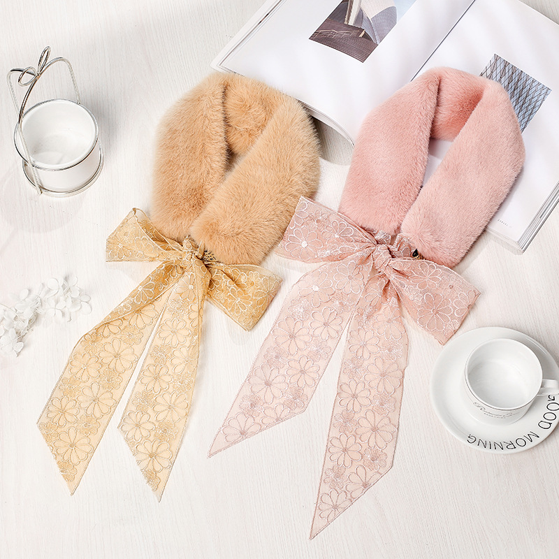 Winter Korean Style Fur Collar Plush Scarf Female Warm and Cute Girl Scarf Imitation Seto Fur Fashion Fur Bandana