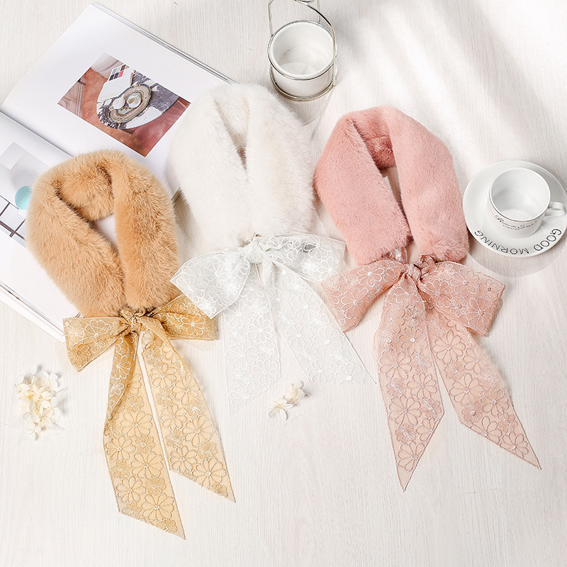 Winter Korean Style Fur Collar Plush Scarf Female Warm and Cute Girl Scarf Imitation Seto Fur Fashion Fur Bandana