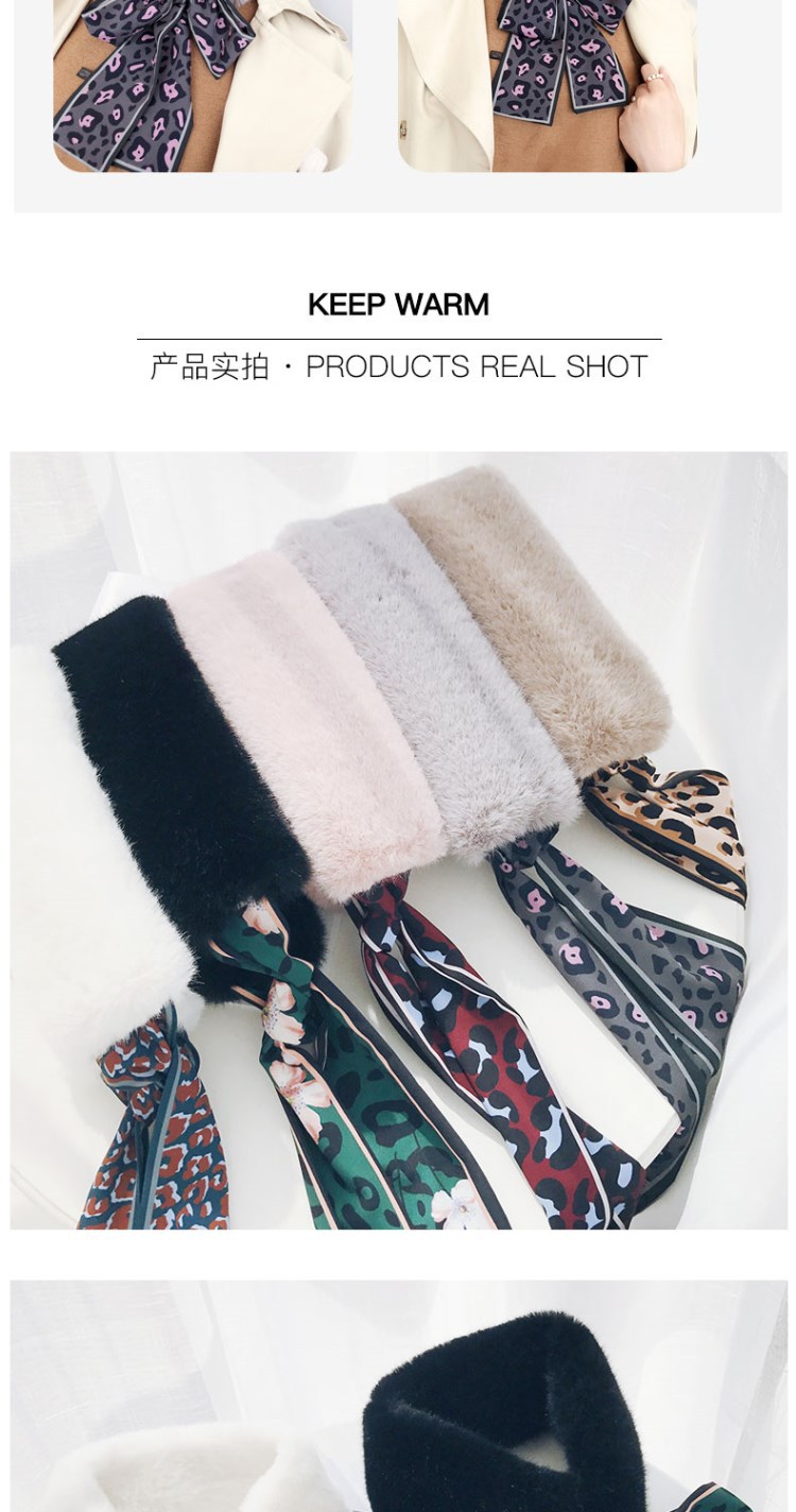 2018 Autumn and Winter New Versatile Korean Style Imitate Rex Rabbit Fur Leopard Print Fur Collar Ribbon Plush Ribbon Scarf Scarf Warm
