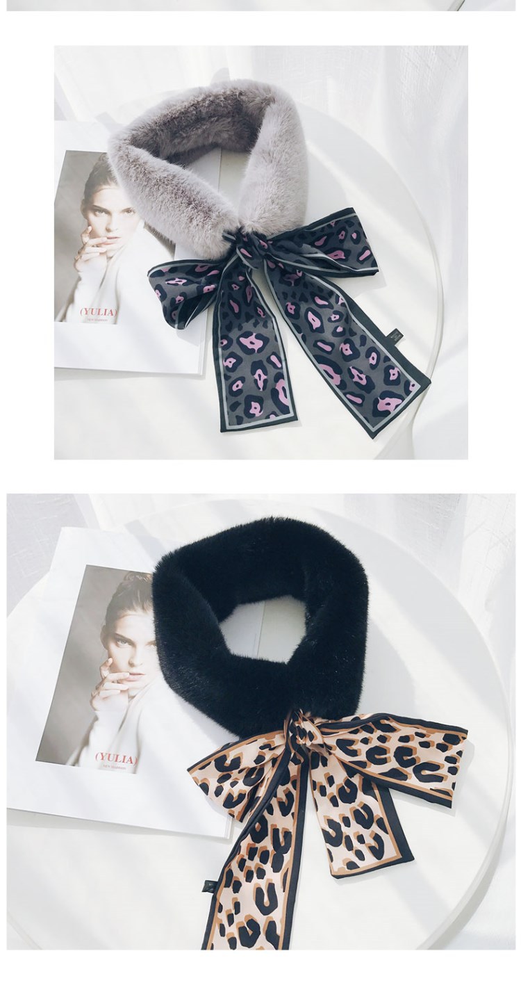 2018 Autumn and Winter New Versatile Korean Style Imitate Rex Rabbit Fur Leopard Print Fur Collar Ribbon Plush Ribbon Scarf Scarf Warm
