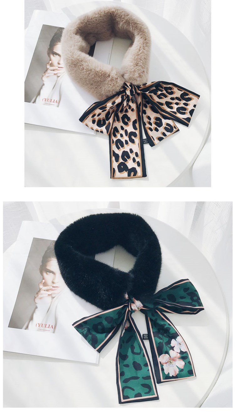 2018 Autumn and Winter New Versatile Korean Style Imitate Rex Rabbit Fur Leopard Print Fur Collar Ribbon Plush Ribbon Scarf Scarf Warm