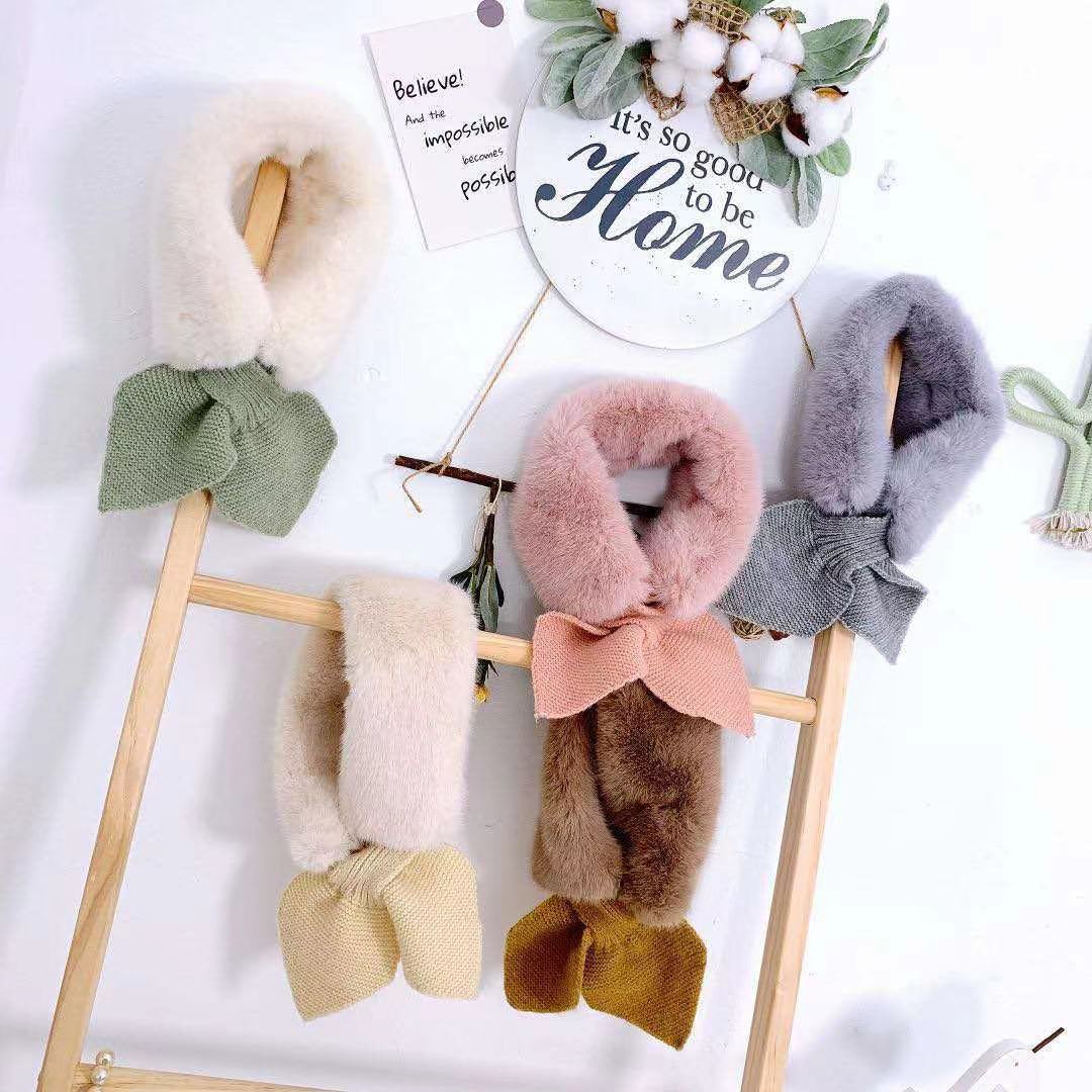 Korean Vortex Dongdaemun Solid Color Artificial Mink Hair Children&#039;s Cross Scarf Winter Fur Collar Warm Baby Girl Princess Scarf