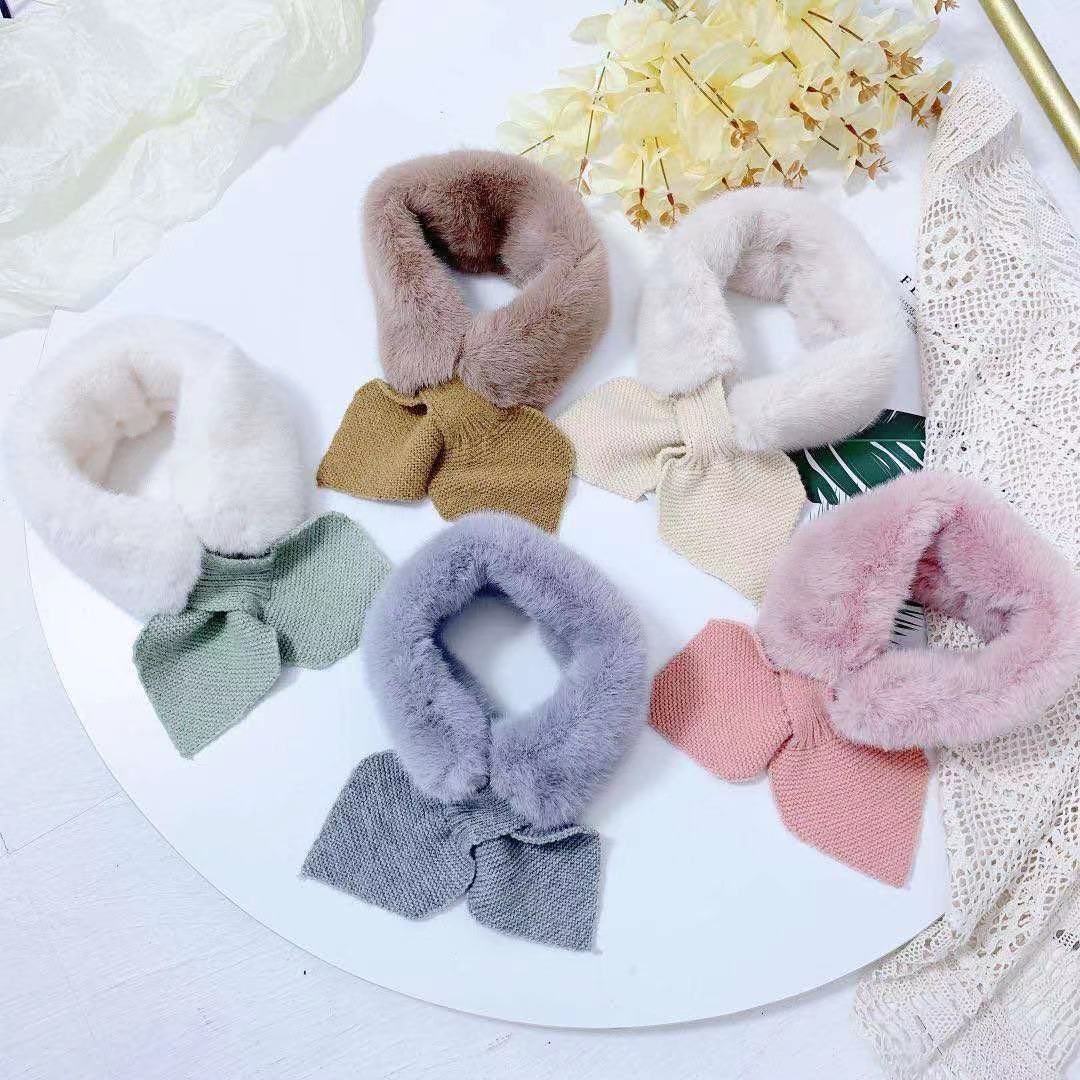 Korean Vortex Dongdaemun Solid Color Artificial Mink Hair Children&#039;s Cross Scarf Winter Fur Collar Warm Baby Girl Princess Scarf