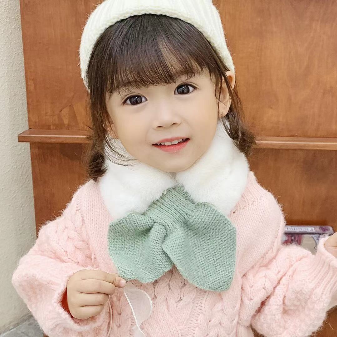 Korean Vortex Dongdaemun Solid Color Artificial Mink Hair Children&#039;s Cross Scarf Winter Fur Collar Warm Baby Girl Princess Scarf
