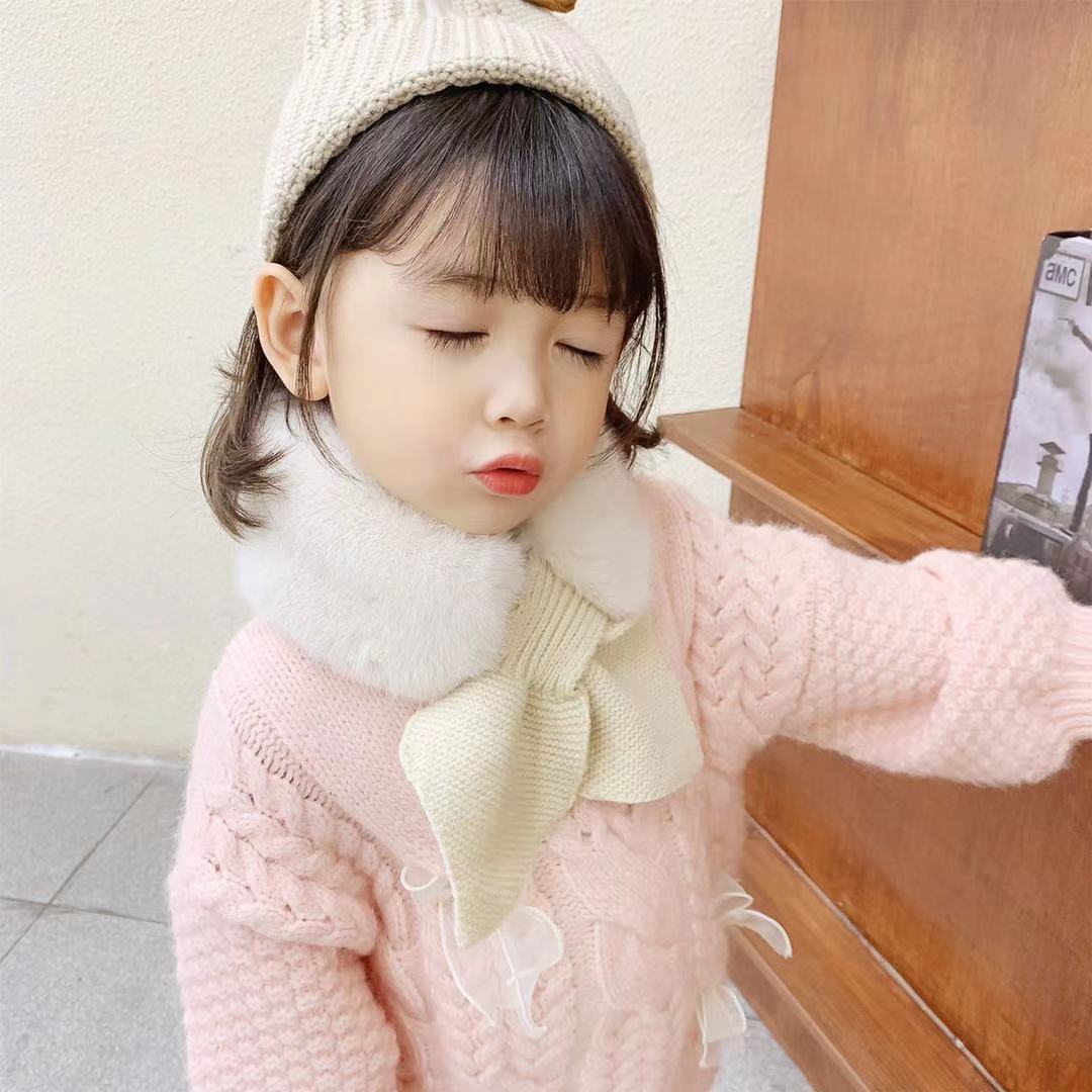 Korean Vortex Dongdaemun Solid Color Artificial Mink Hair Children&#039;s Cross Scarf Winter Fur Collar Warm Baby Girl Princess Scarf