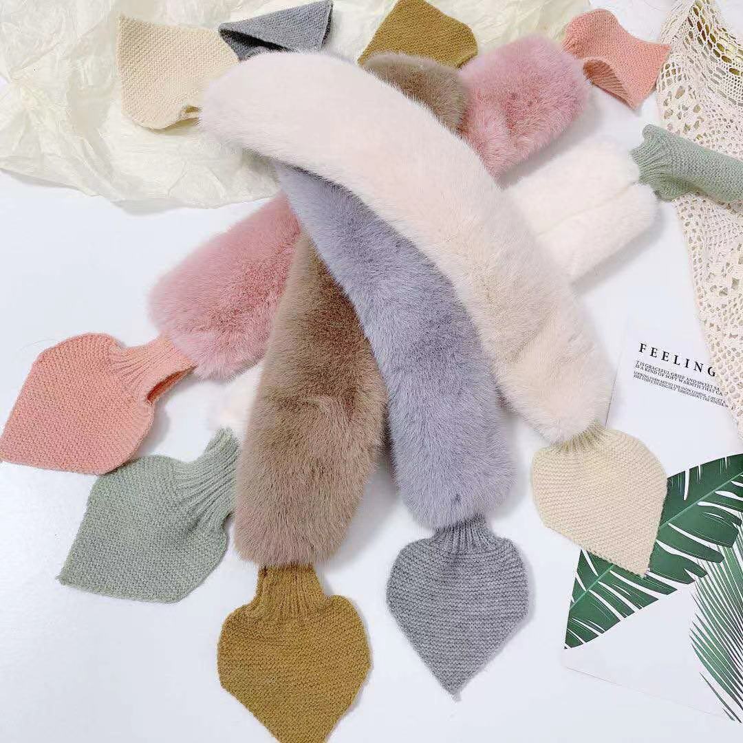Korean Vortex Dongdaemun Solid Color Artificial Mink Hair Children's Cross Scarf Winter Fur Collar Warm Baby Girl Princess Scarf