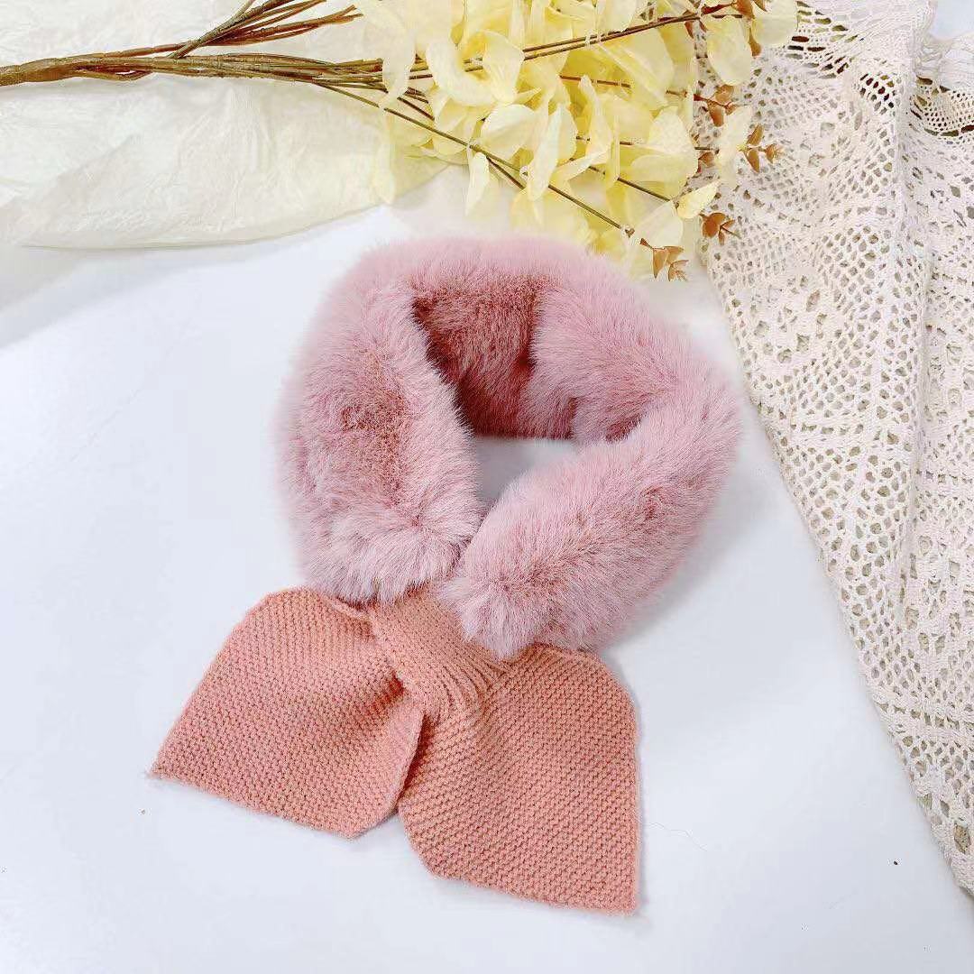 Korean Vortex Dongdaemun Solid Color Artificial Mink Hair Children's Cross Scarf Winter Fur Collar Warm Baby Girl Princess Scarf