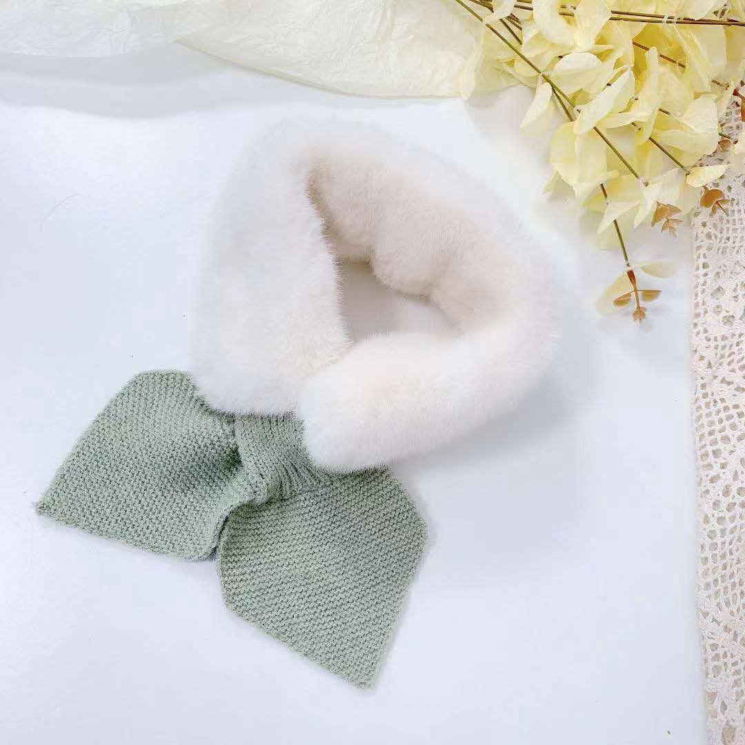 Korean Vortex Dongdaemun Solid Color Artificial Mink Hair Children's Cross Scarf Winter Fur Collar Warm Baby Girl Princess Scarf