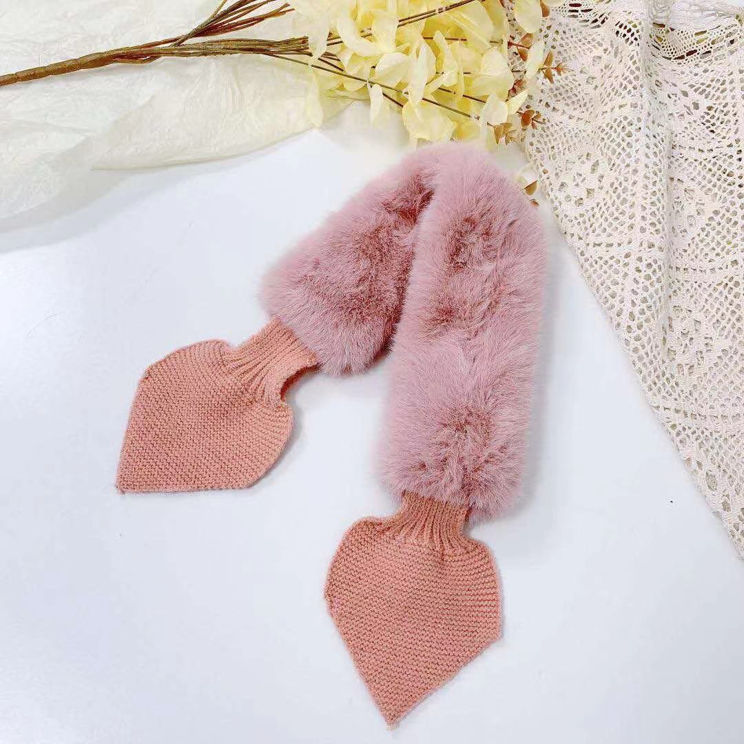 Korean Vortex Dongdaemun Solid Color Artificial Mink Hair Children's Cross Scarf Winter Fur Collar Warm Baby Girl Princess Scarf