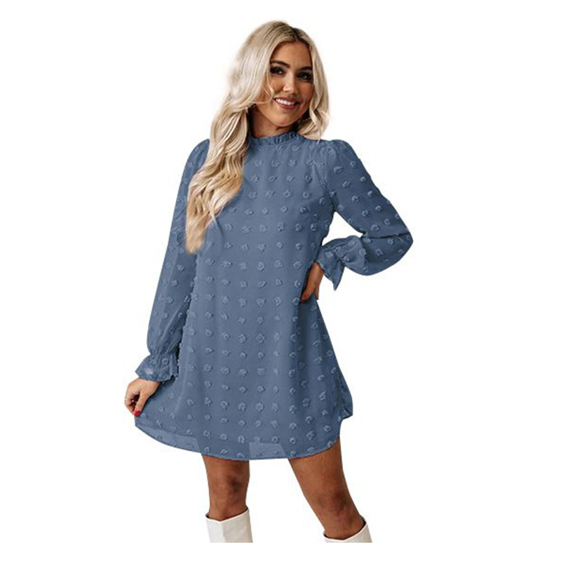 2022 Europe and America Cross Border Amazon Autumn and Winter Lace Collar Puff Sleeve Chiffon Embroidered Fur Ball Dress Dress for Women