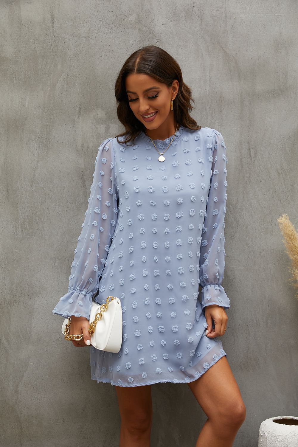 2022 Europe and America Cross Border Amazon Autumn and Winter Lace Collar Puff Sleeve Chiffon Embroidered Fur Ball Dress Dress for Women 2022 Europe and America Cross Border Amazon Autumn and Winter Lace Collar Puff Sleeve Chiffon Embroidered Fur Ball Dress Dress for Women